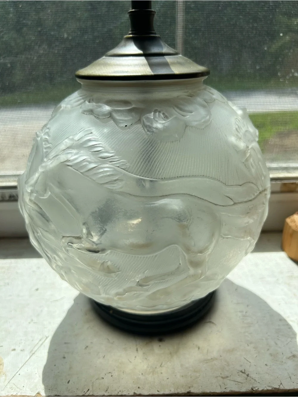 Antique Frosted Glass Horse Lamp- Karl Zentner